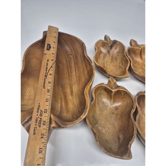 Vintage Monkey Pod Set Wood Carved Bowl Dish Cottage Made in Philippines - Picture 5 of 7